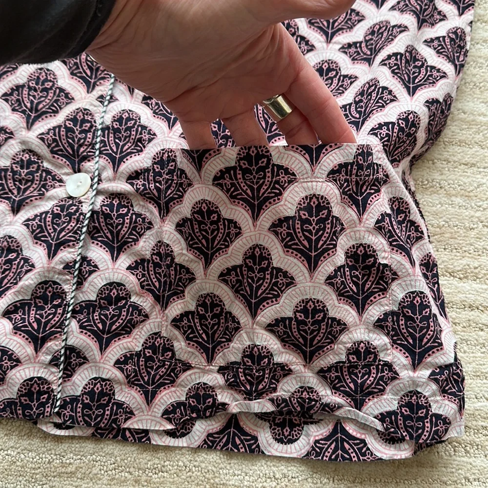 Roller Rabbit Print Cotton Button Down Pajama Top in Blue Pink Medium